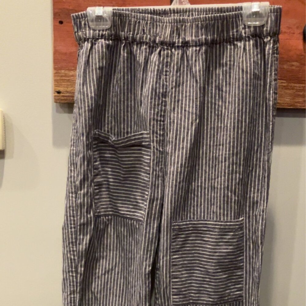 Mordenmiss Womens M Gray Stripe Linen Blend Pull On Lagenlook Artsy Pants